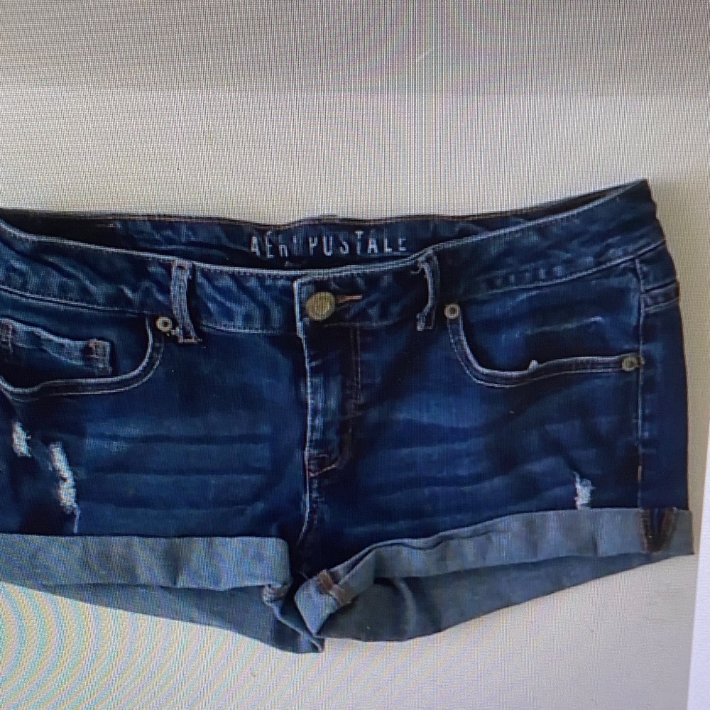 Aeropostale Women's Dark Indigo Rolled Hem Denim Shorts